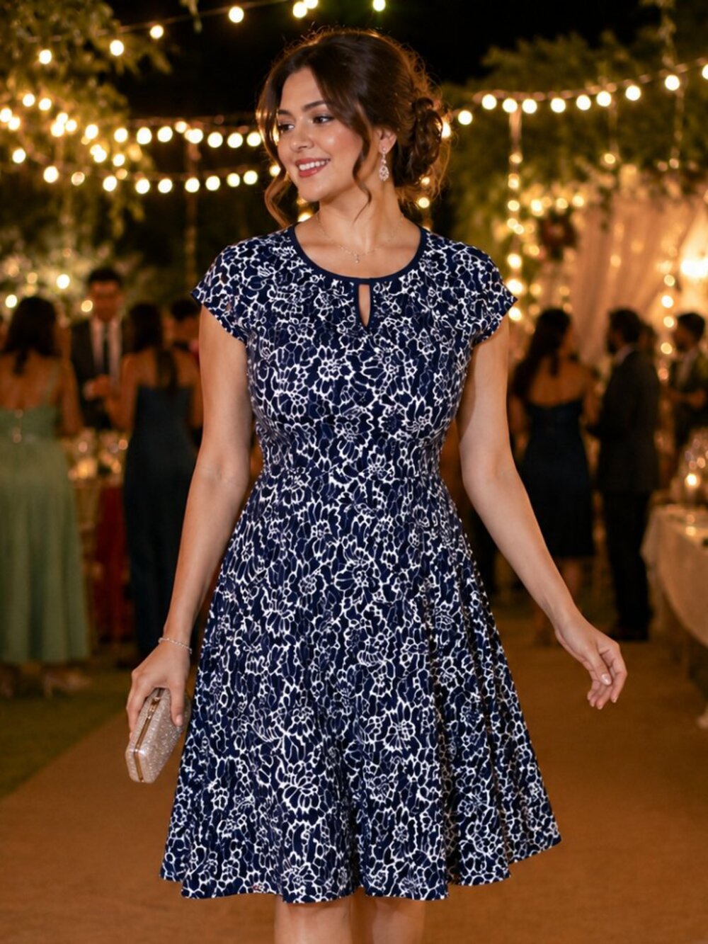 City Studio Plus Size Navy White Floral Lace Fit & Flare Dress